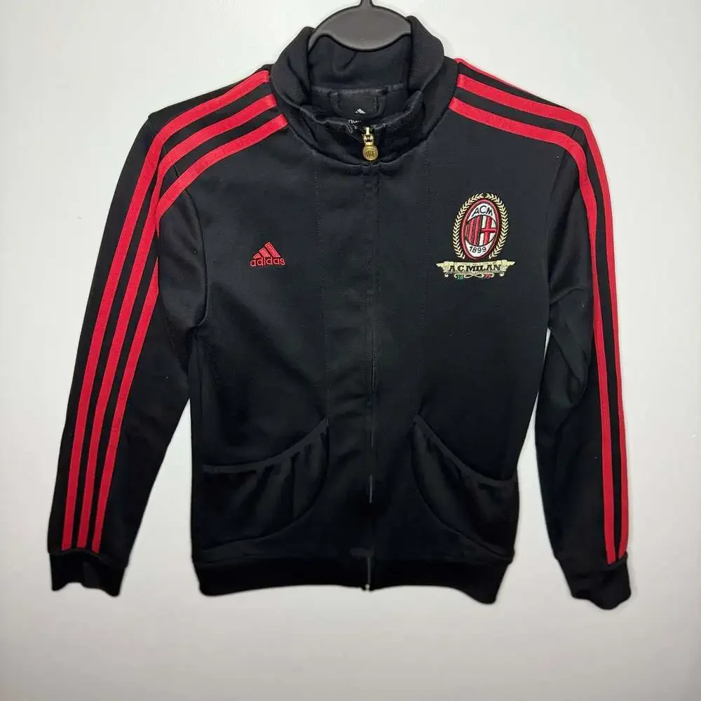 Adidas AC Milan Track Jacket Black Red Stripe Soccer Size Small
